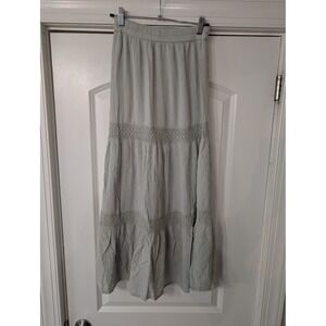 SIM & SAM Grey Crinkle Gauze Crochet Maxi Skirt XS boho peasant flowy